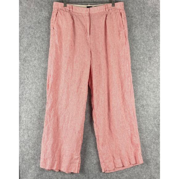 J. Crew Pants - J.Crew Essential Wide Leg Linen Pant Womens 14 Red Striped Trouser High Rise